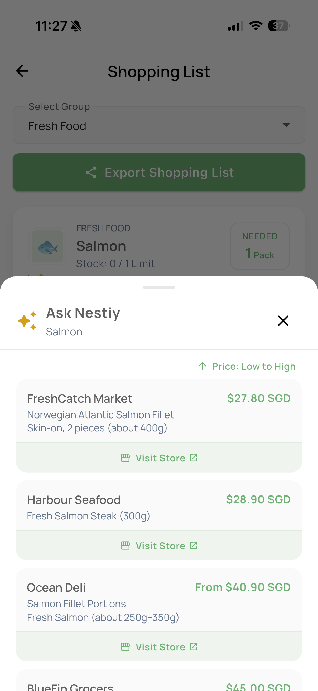 Ask Nestiy price comparison for salmon across stores
