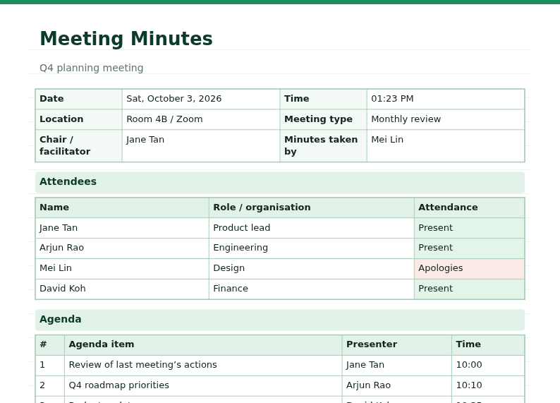 Meeting minutes in Smart Office